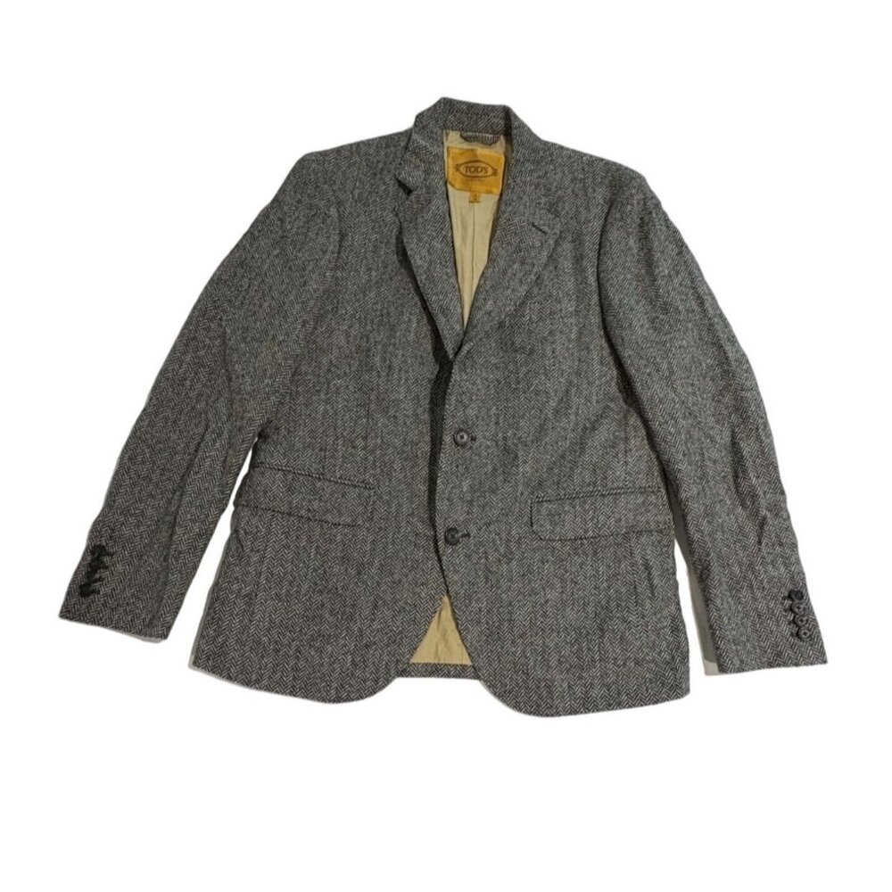 Tod's Tweed Riding Blazer in Grey Chevron